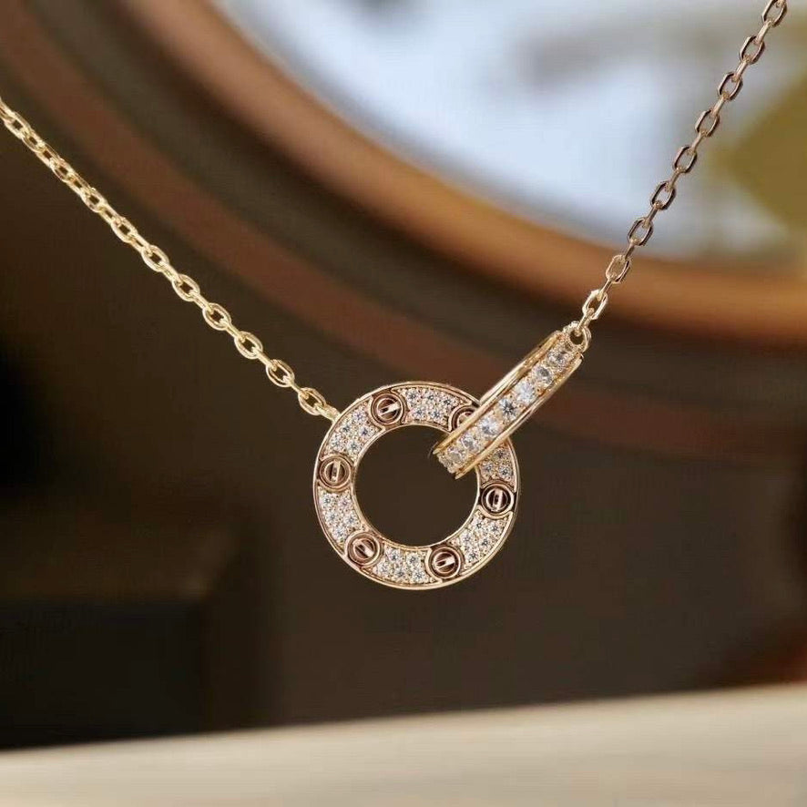 [basloveJW]LOVE 7.6MM NECKLACE ROSE GOLD AND SILVER  FULL DIAMOND