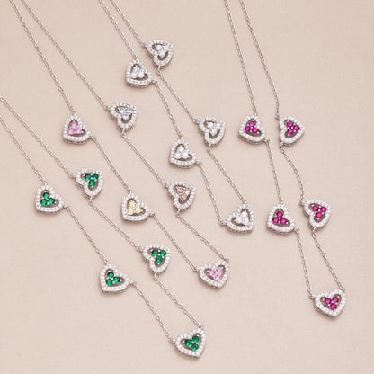 [BASLOVE]Sparkling Five Heart Necklace