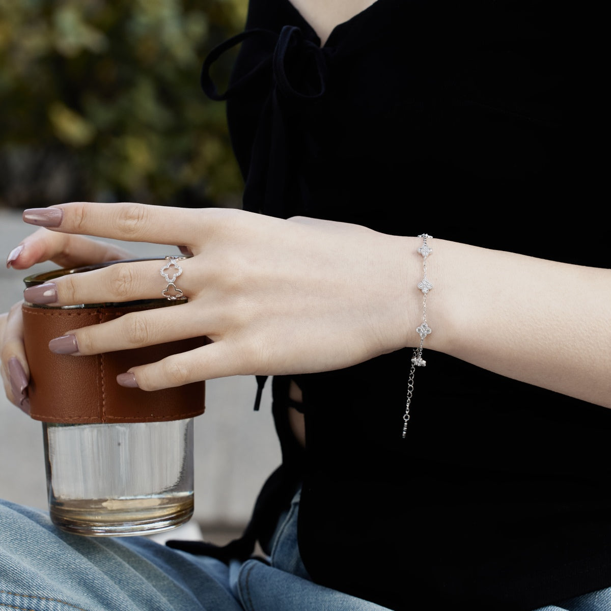 [BASLOVE]Four-Leaf Clover Hollow Butterfly Bracelet