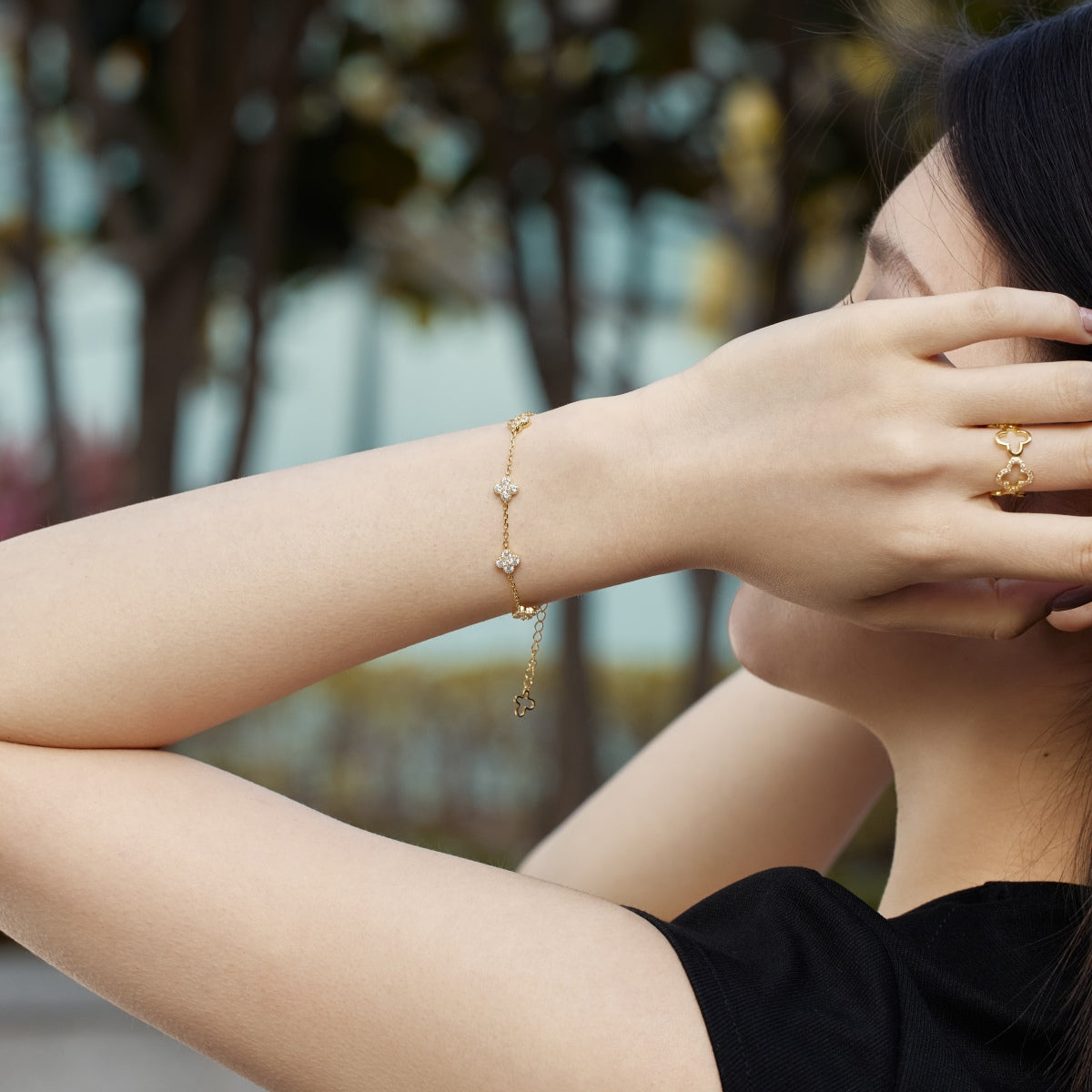 [BASLOVE]Four-Leaf Clover Hollow Butterfly Bracelet