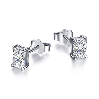 [BASLOVE]Stylish Shiny Rectangular Center Stone Stud Earrings