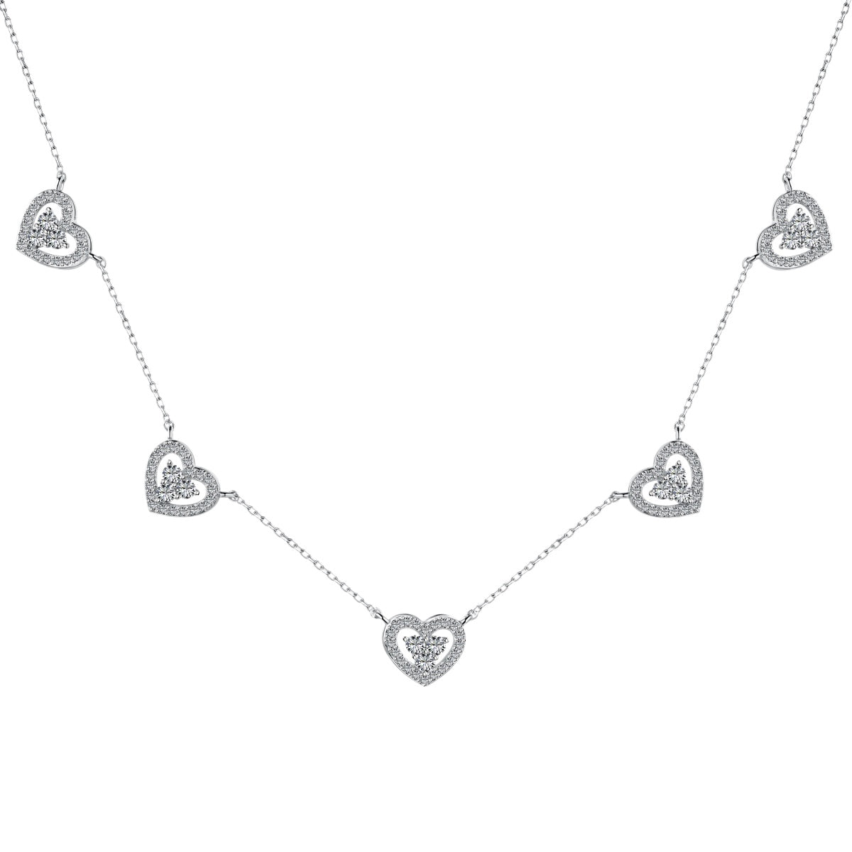 [BASLOVE]Sparkling Five Heart Necklace