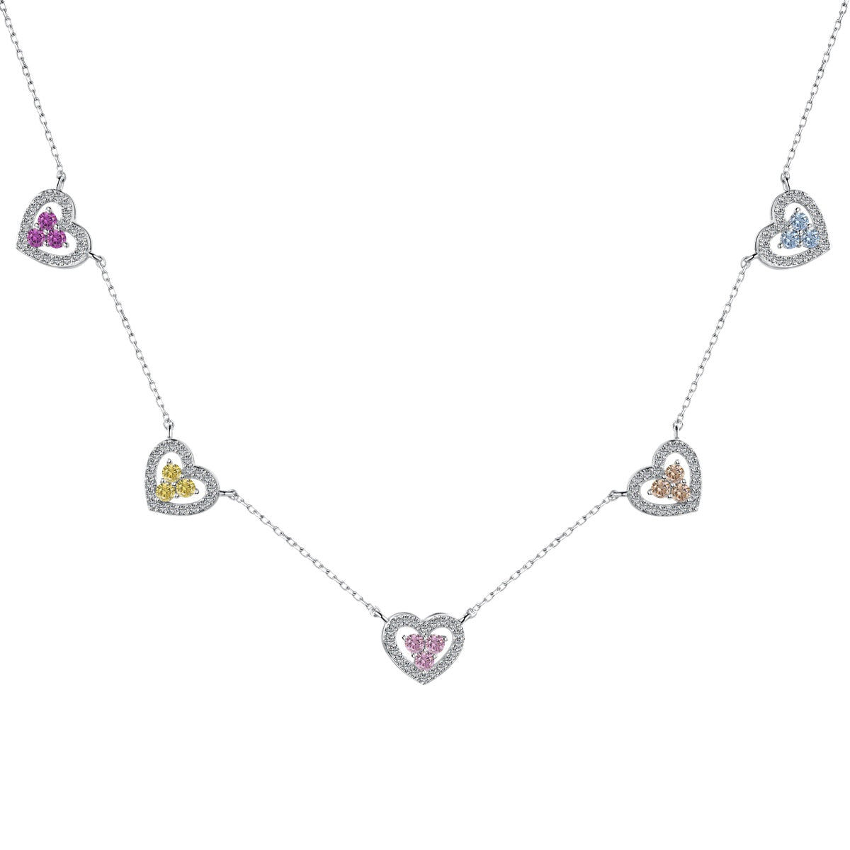 [BASLOVE]Sparkling Five Heart Necklace