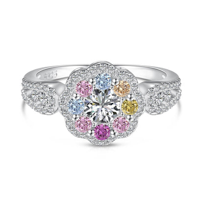 [BASLOVE]Delicate Colorful Round Cut Flower Shape Wedding Ring