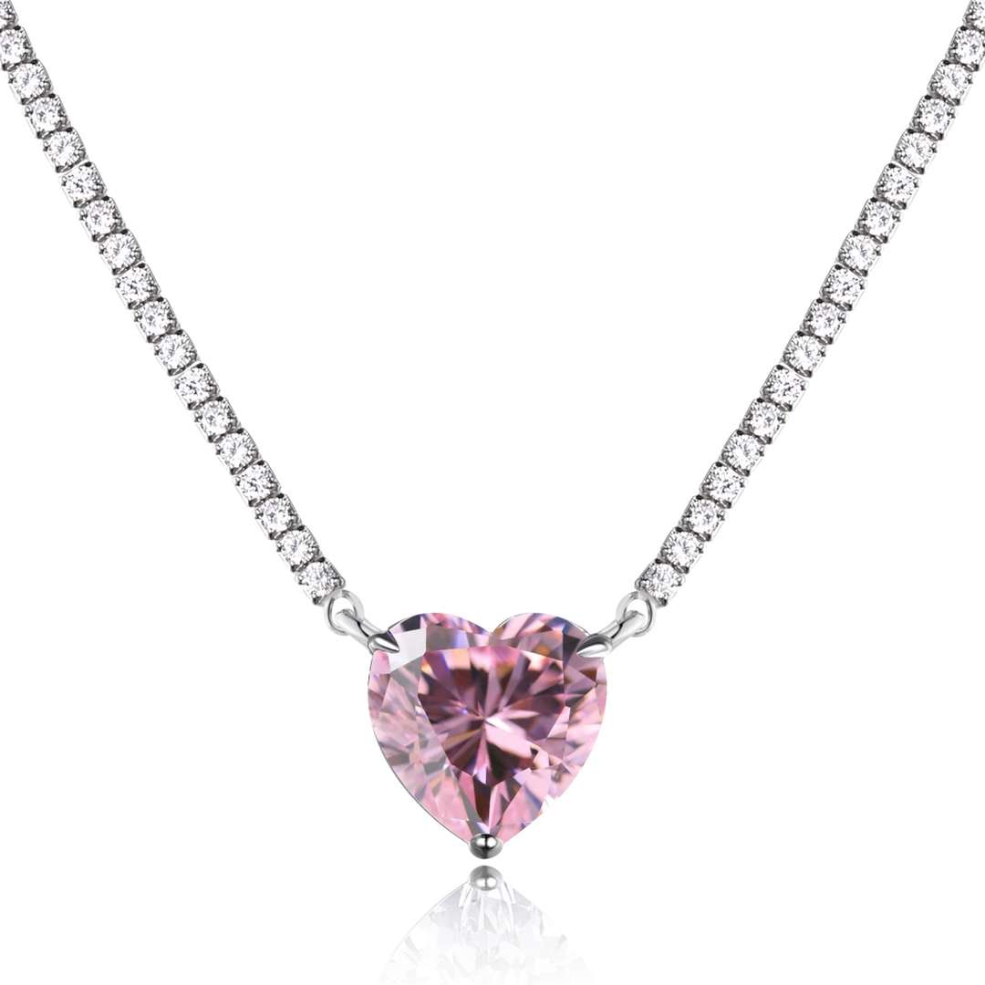 [BASLOVE]8.0 Carat Versatile Colorful Sweet Heart-Shaped Tennis Necklace