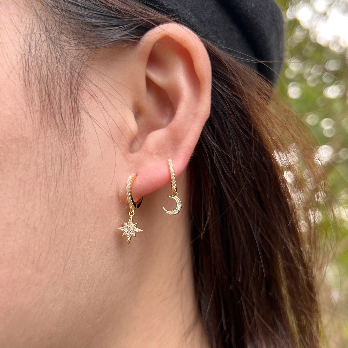 [BASLOVE]Star and Moon Asymmetric Earrings