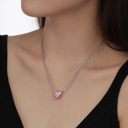 [BASLOVE]8.0 Carat Versatile Colorful Sweet Heart-Shaped Tennis Necklace