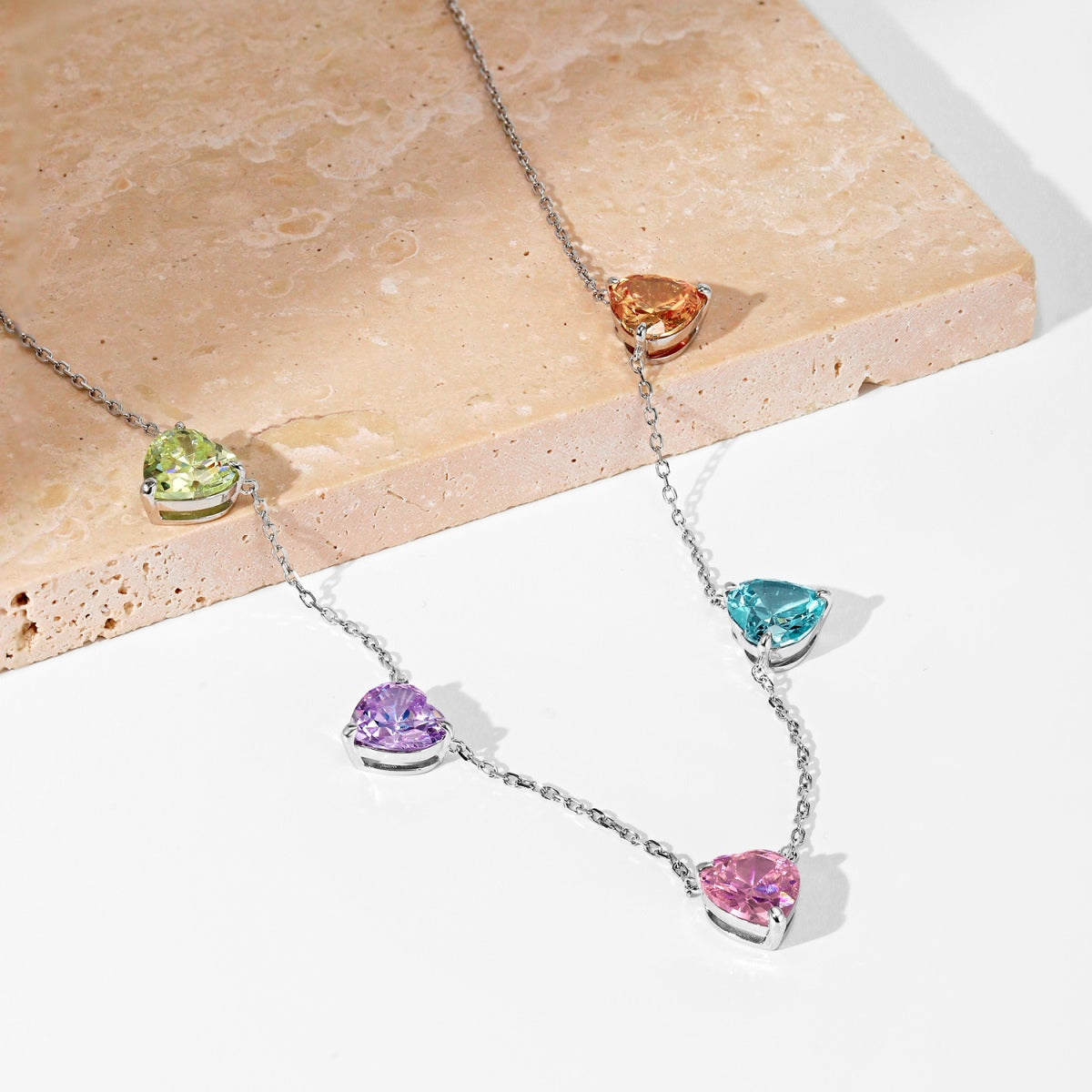 [BASLOVE]Sparkling Colorful Heart Cut Necklace