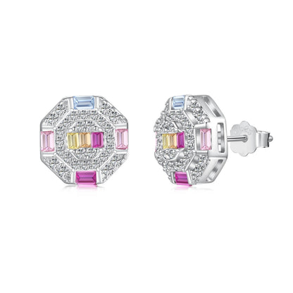 [BASLOVE]Ornate Colorful Octagon Shape Daily Earrings