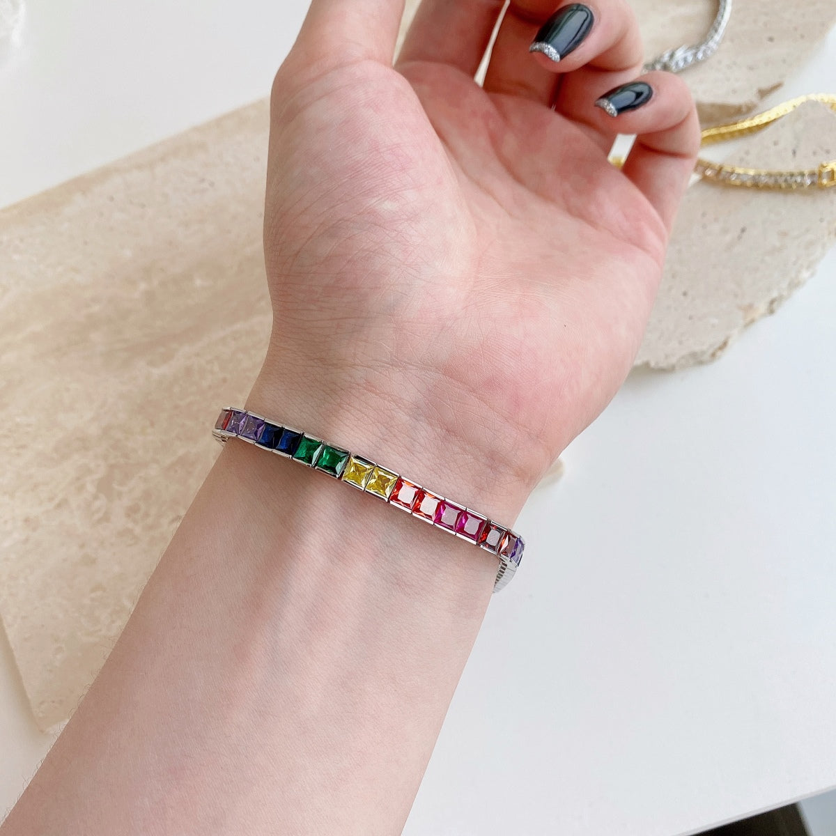 [BASLOVE]Radiant Colorful Princess Cut Tennis Bracelet