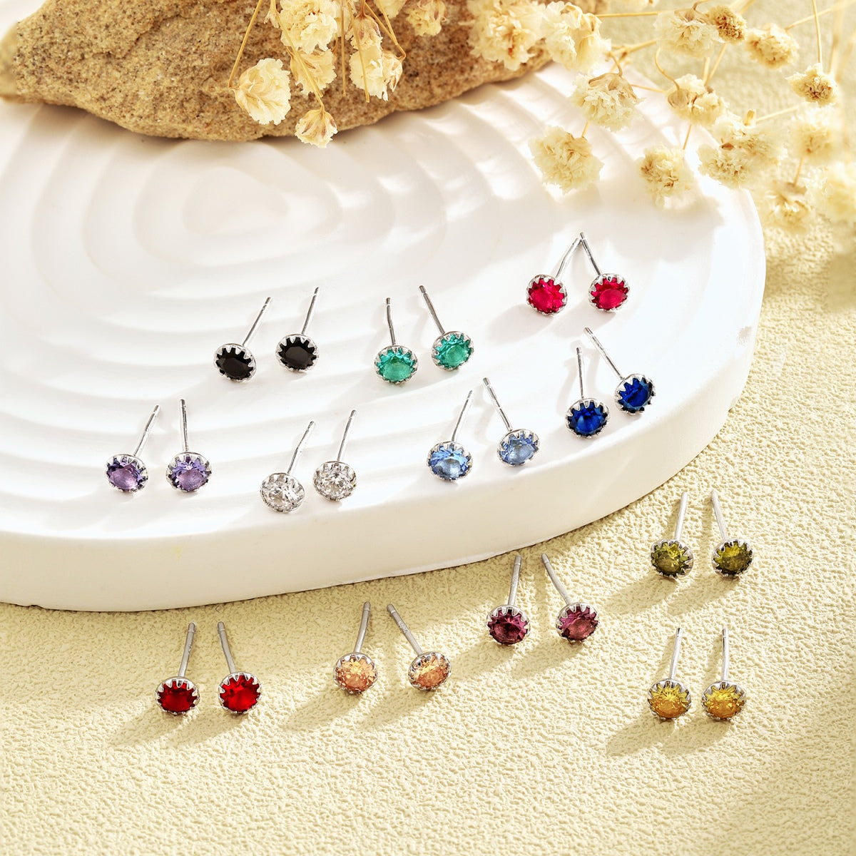 [BASLOVE]Sparkling Colorful Round Shape Earrings