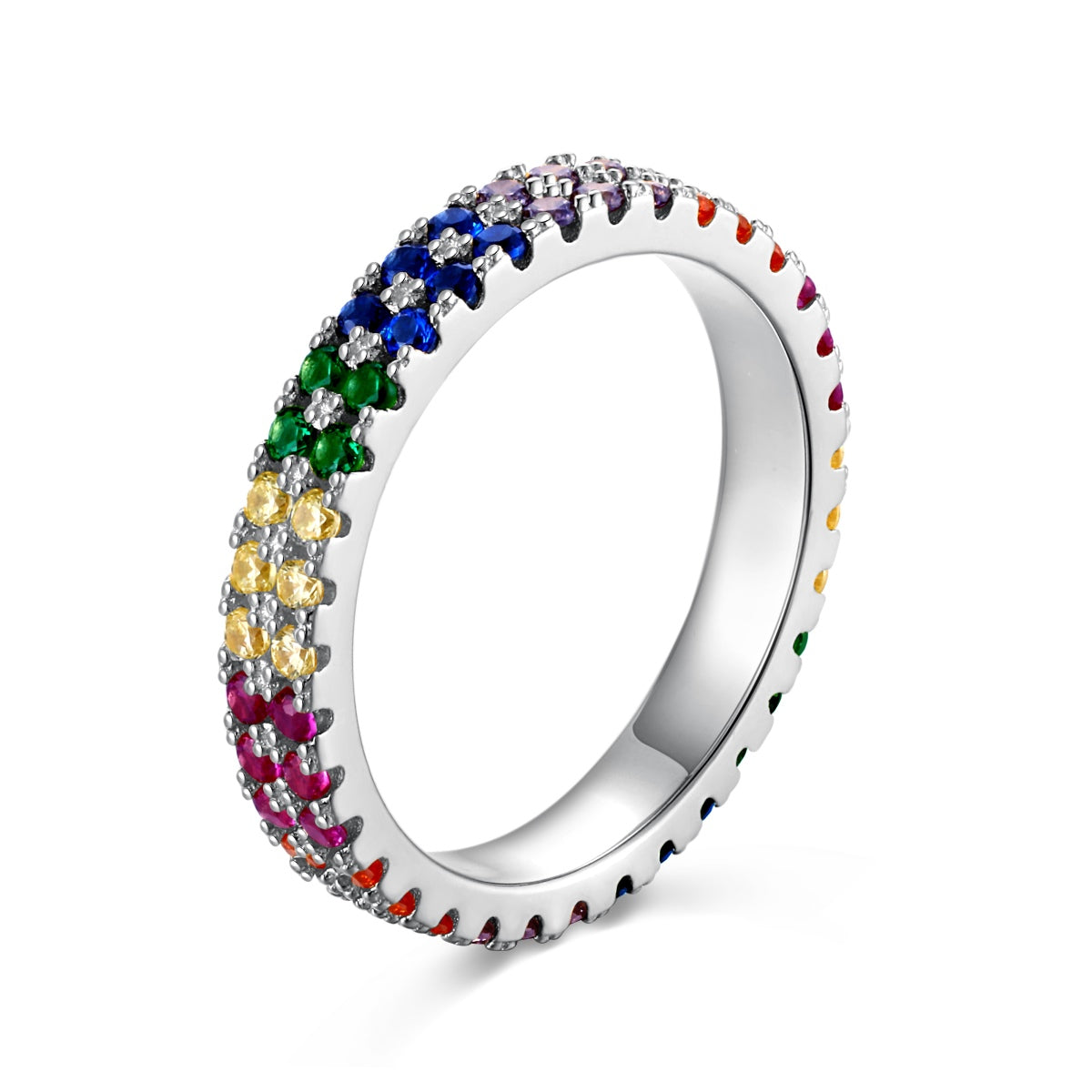 [BASLOVE]Unique Colorful Round Cut Tennis Ring