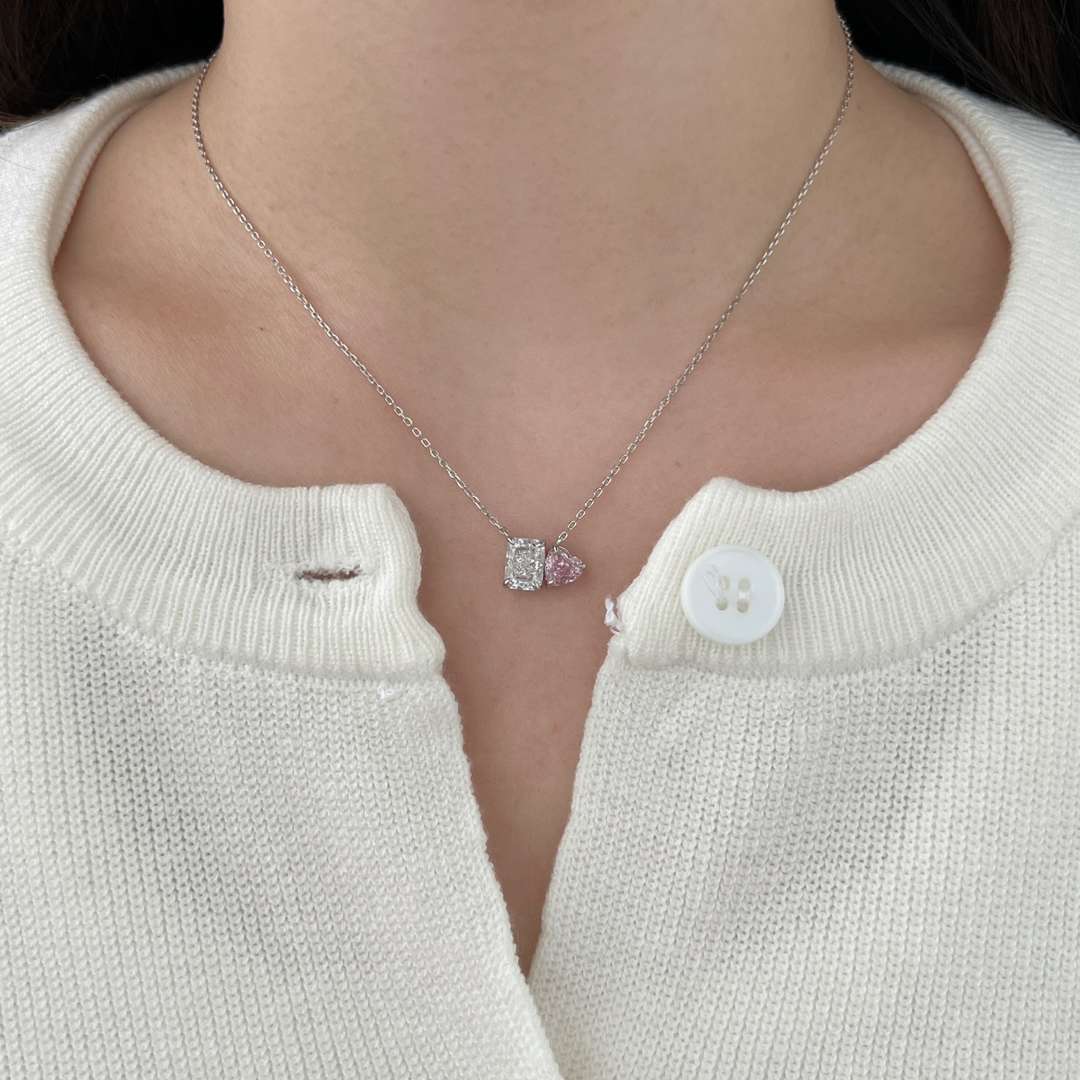 [BASLOVE]Dazzling Square & Heart Shape Necklace