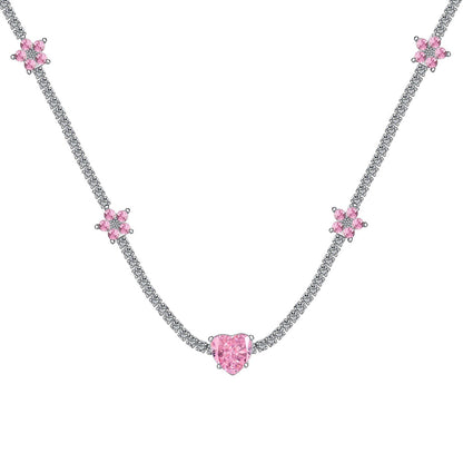 [BASLOVE]Dazzling Pink Heart Flower Necklace