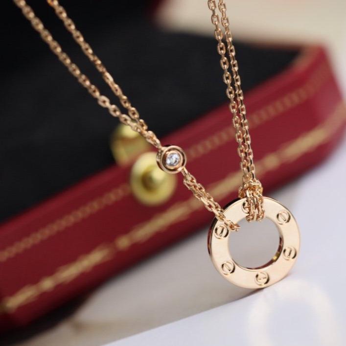 [basloveJW]LOVE NECKLACE ADJUSTABLE ROSE GOLD 2 DIAMOND