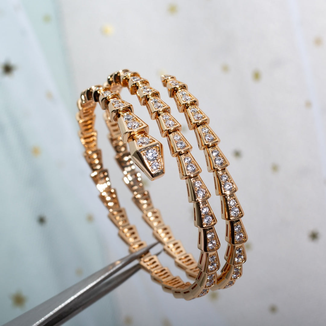 [Basjewels]SERPENTI BRACELET PINK GOLD DIAMOND DOUBLE ROW