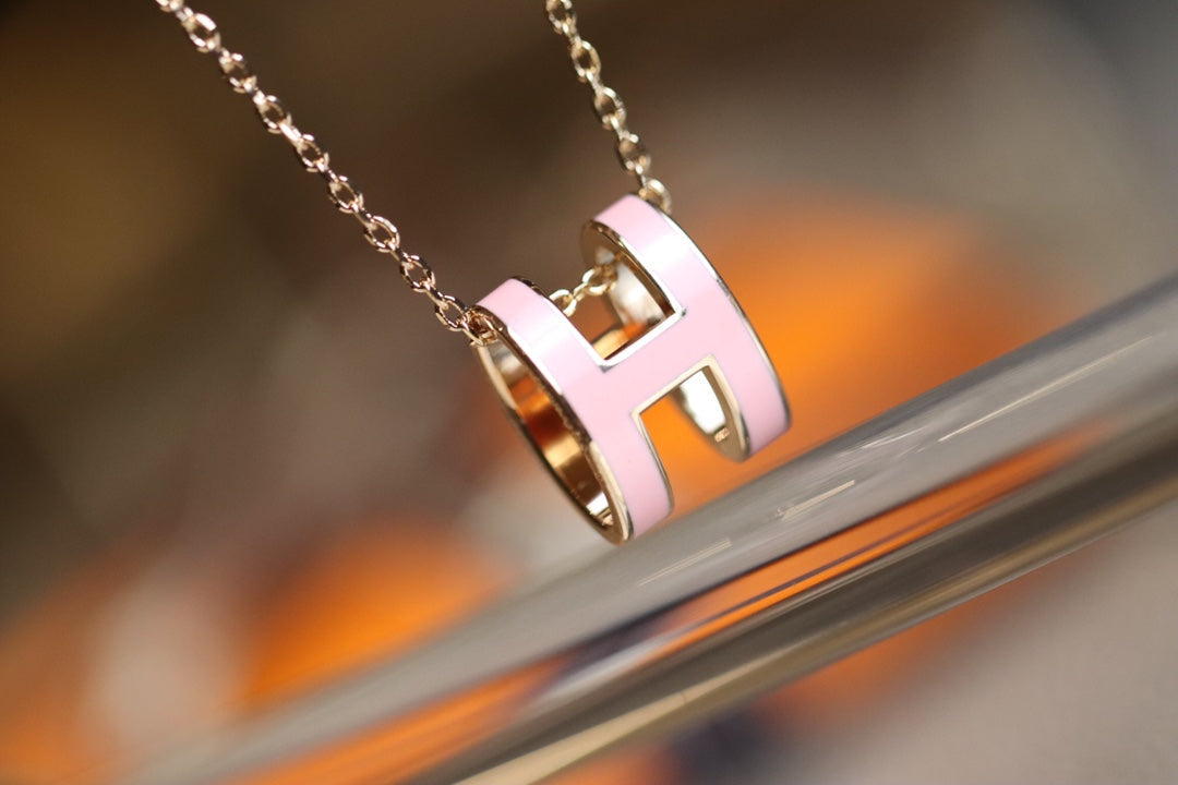 [Basjewels]POP H PEDANT PINK GOLD