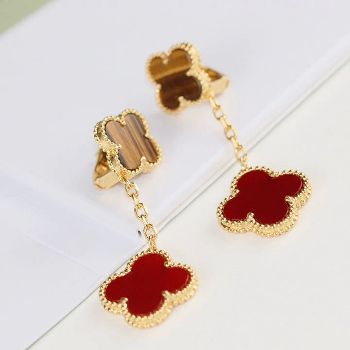 [basloveJW]CLOVER  2 MOTIF  TIGER EYE CARNELIAN EARRINGS