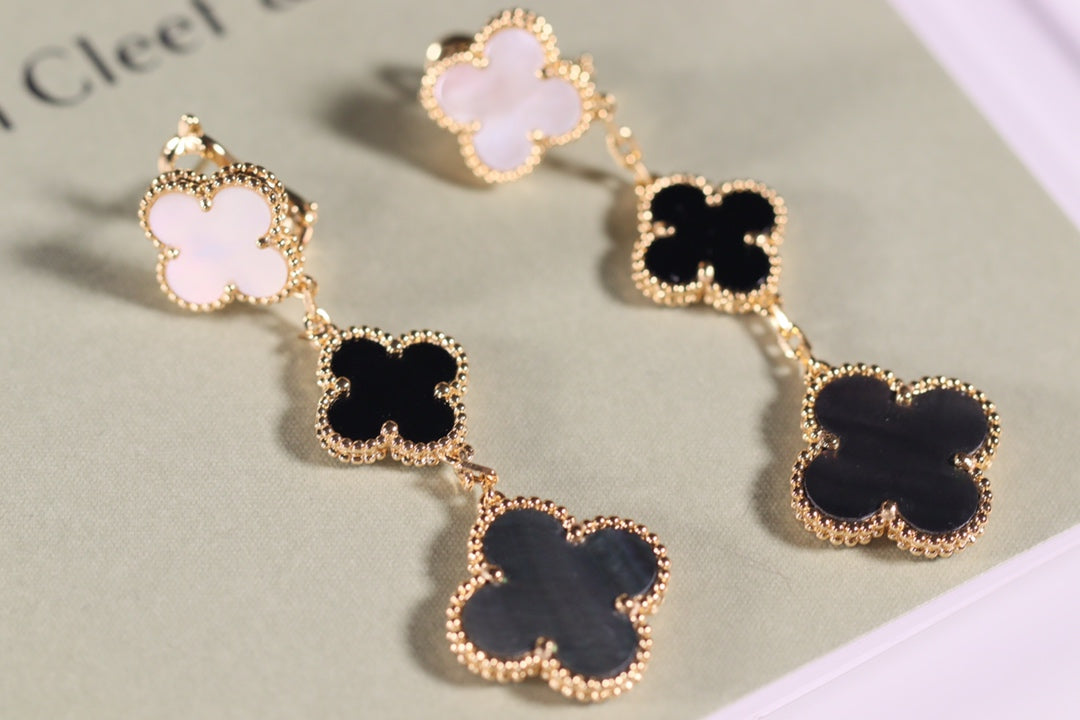 [basloveJW]CLOVER EARRINGS GOLD ONYX MOP 3 MOTIF