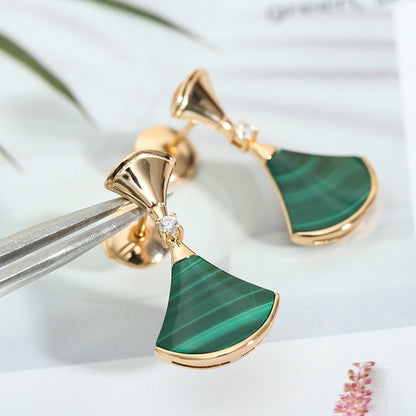 [Basjewels]DREAM MALACHITE PINK GOLD EARRINGS