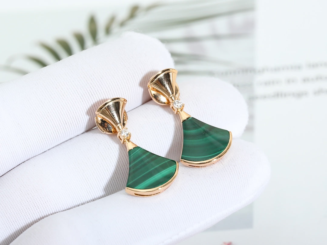 [Basjewels]DREAM MALACHITE PINK GOLD EARRINGS