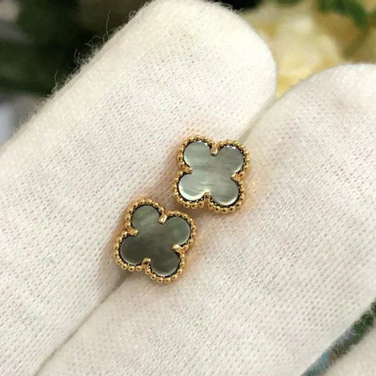 [basloveJW]CLOVER MINI 9.5MM GRAY MOP EARRINGS