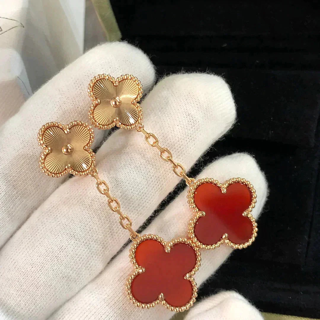 [basloveJW]CLOVER 2 MOTIF  LASER CARNELIAN EARRINGS