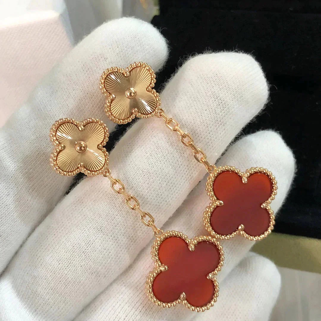 [basloveJW]CLOVER 2 MOTIF  LASER CARNELIAN EARRINGS