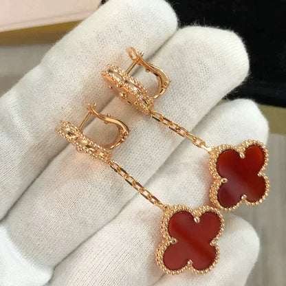 [basloveJW]CLOVER 2 MOTIF  LASER CARNELIAN EARRINGS