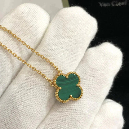 [basloveJW]CLOVER 15MM MALACHITE SINGLE FLOWER  NECKLACE