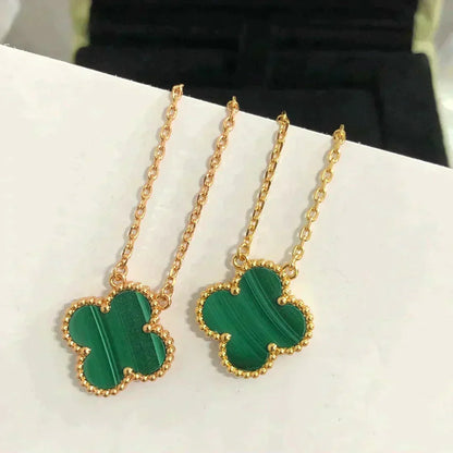 [basloveJW]CLOVER 15MM MALACHITE SINGLE FLOWER  NECKLACE