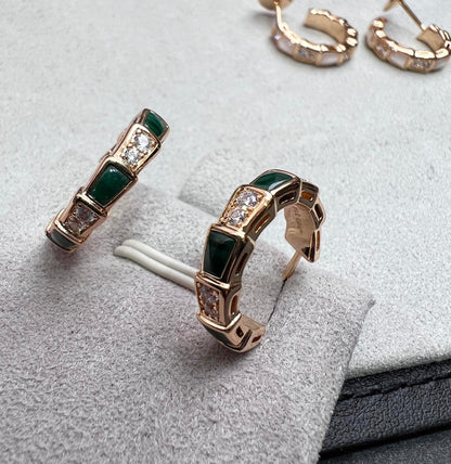 [Basjewels]SERPENTI MALACHITE PINK GOLD EARRINGS