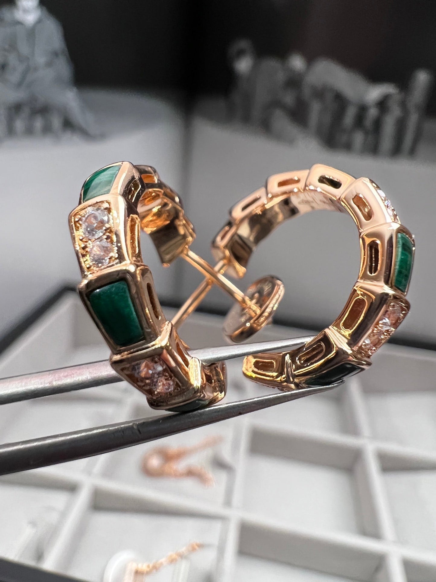 [Basjewels]SERPENTI MALACHITE PINK GOLD EARRINGS