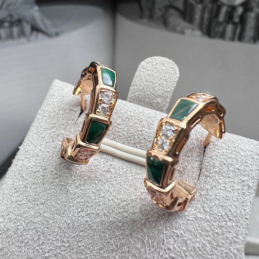 [Basjewels]SERPENTI MALACHITE PINK GOLD EARRINGS