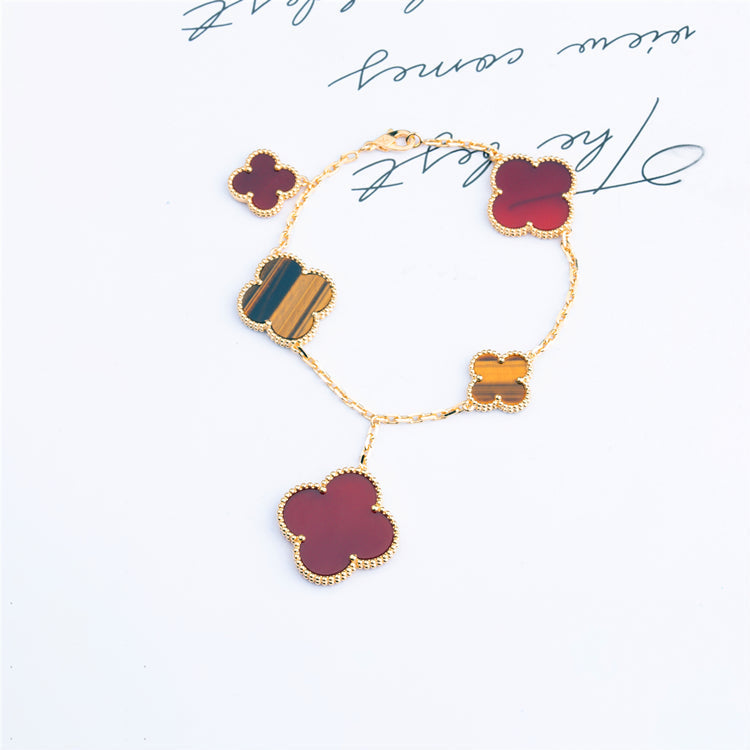 [basloveJW]CLOVER BRACELET 5 MOTIFS CARNELIAN TIGER EYE