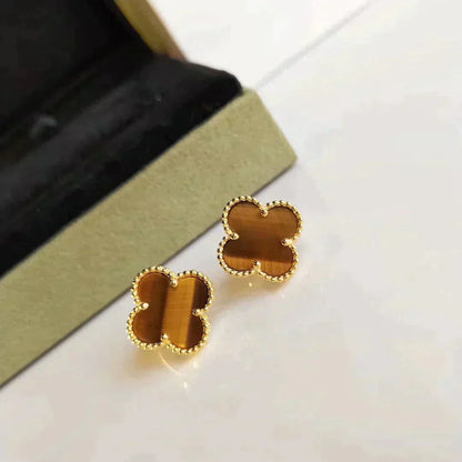 [basloveJW]CLOVER MEDIUM 1 MOTIFS TIGER EYE EARRINGS