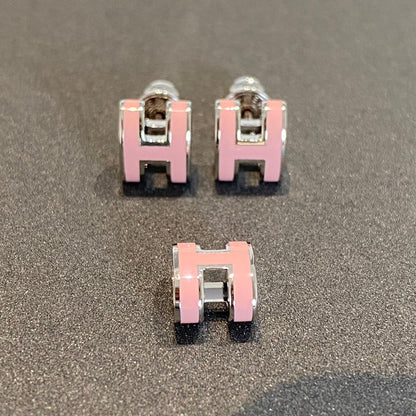 [Basjewels]MINI POP H SILVER EARRINGS PINK