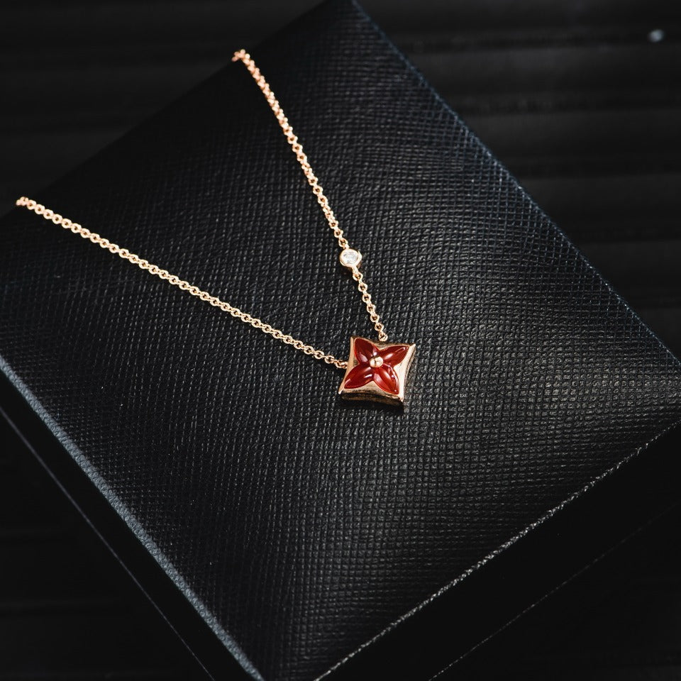 [Basjewels]STAR NECKLACE PINK GOLD 1 DIAMOND