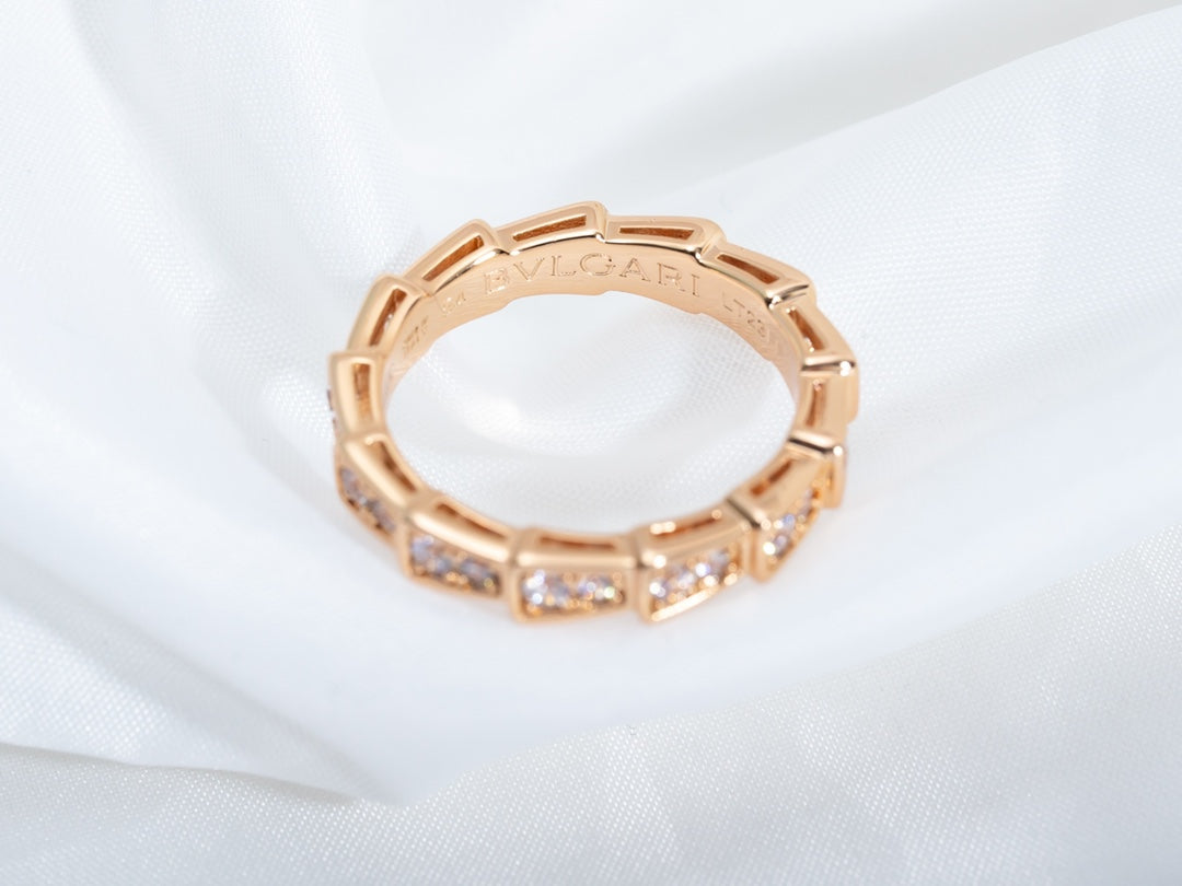 [Basjewels]SERPENTI RING PINK GOLD DIAMOND PAVED 3MM