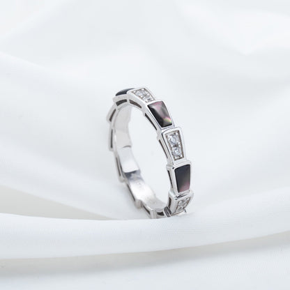 [Basjewels]SERPENTI RING SILVER  DIAMOND BLACK MOP 3MM