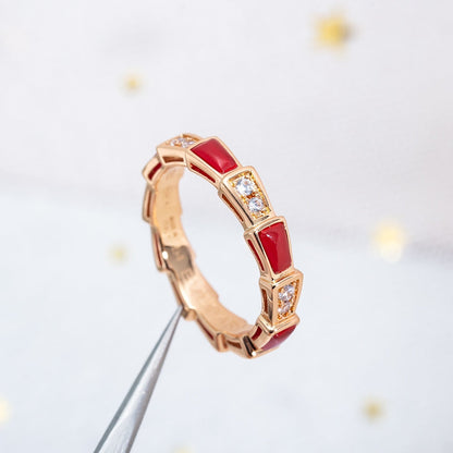 [Basjewels]SERPENTI RING PINK GOLD CARNELIAN DIAMOND 3MM