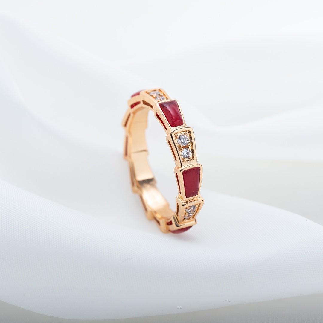 [Basjewels]SERPENTI RING PINK GOLD CARNELIAN DIAMOND 3MM