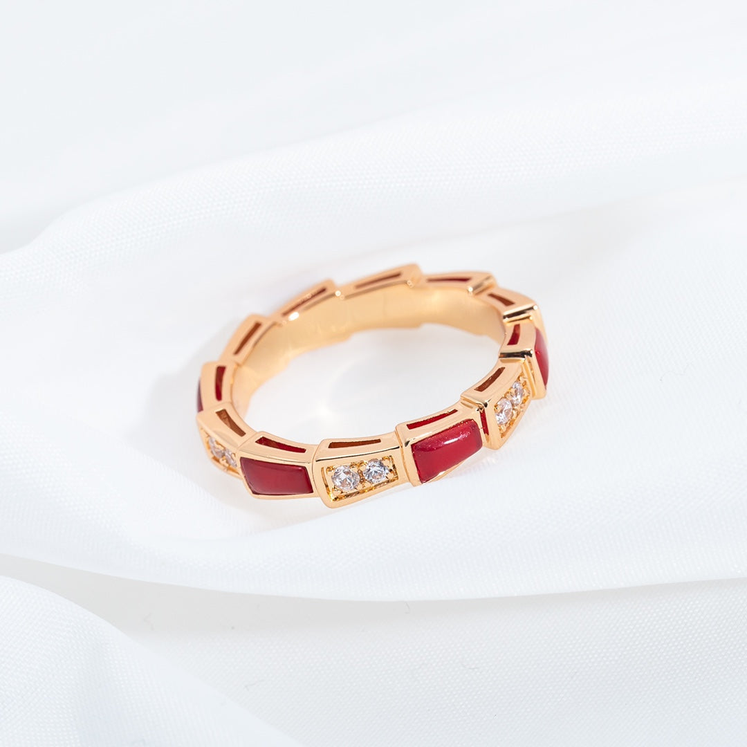 [Basjewels]SERPENTI RING PINK GOLD CARNELIAN DIAMOND 3MM