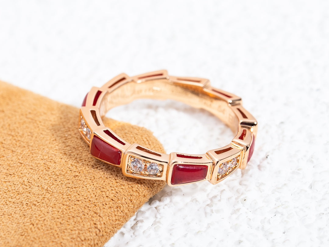 [Basjewels]SERPENTI RING PINK GOLD CARNELIAN DIAMOND 3MM