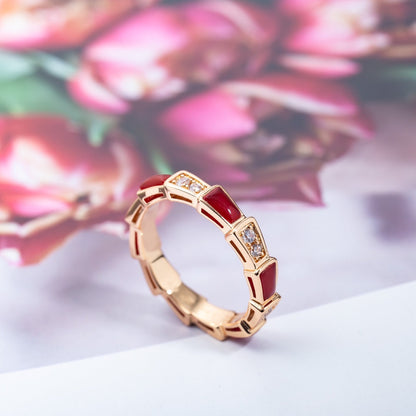 [Basjewels]SERPENTI RING PINK GOLD CARNELIAN DIAMOND 3MM