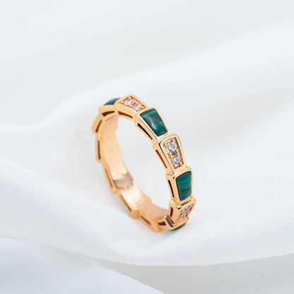 [Basjewels]SERPENTI RING PINK GOLD MALACHITE DIAMOND 3MM