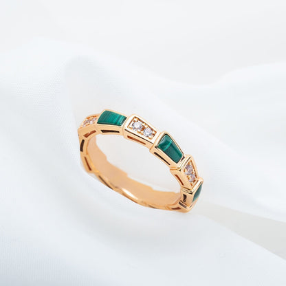 [Basjewels]SERPENTI RING PINK GOLD MALACHITE DIAMOND 3MM