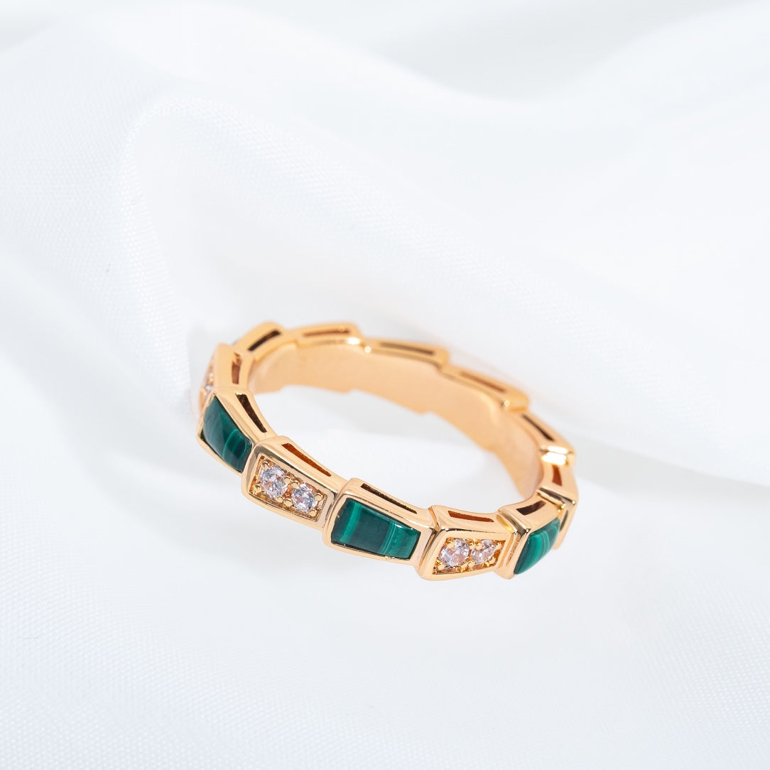 [Basjewels]SERPENTI RING PINK GOLD MALACHITE DIAMOND 3MM