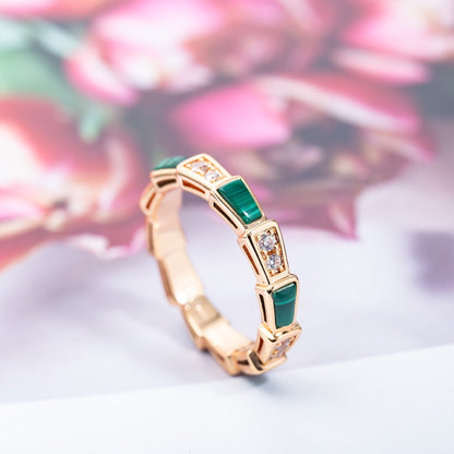 [Basjewels]SERPENTI RING PINK GOLD MALACHITE DIAMOND 3MM