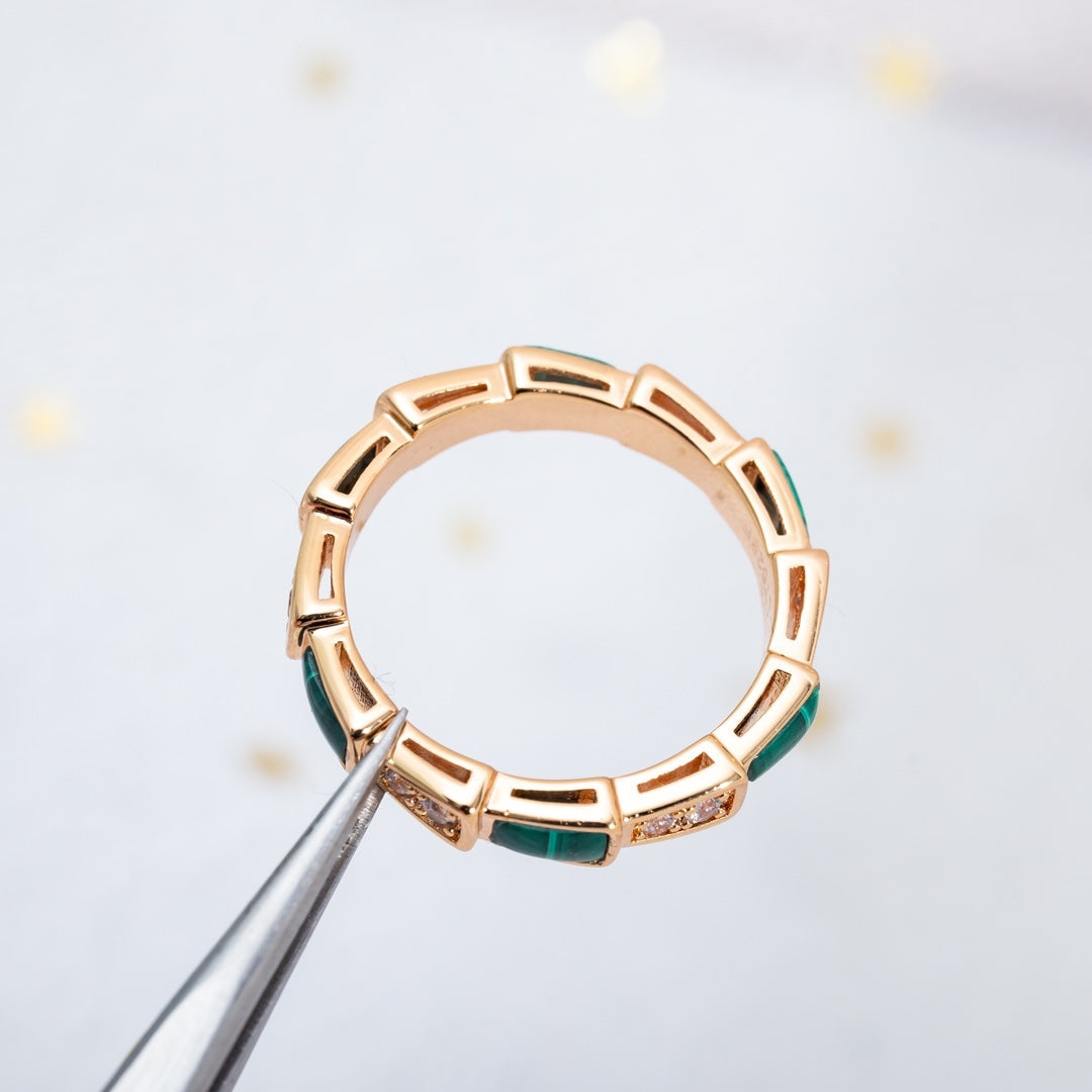 [Basjewels]SERPENTI RING PINK GOLD MALACHITE DIAMOND 3MM